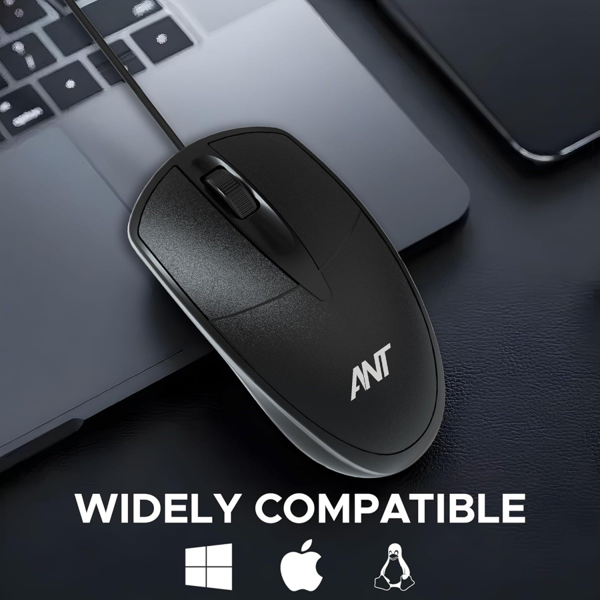 Ant Globe 10 Wired Optical Mouse with 1200 DPI, USB Connectivity, Lightweight Design, Durable 3 Buttons, Compatible with Windows/Mac/Linux