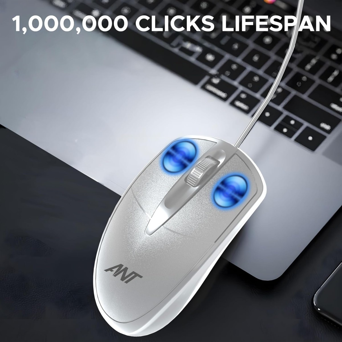 Ant Globe 10 Wired Optical Mouse with 1200 DPI, USB Connectivity, Lightweight Design, Durable 3 Buttons, Compatible with Windows/Mac/Linux