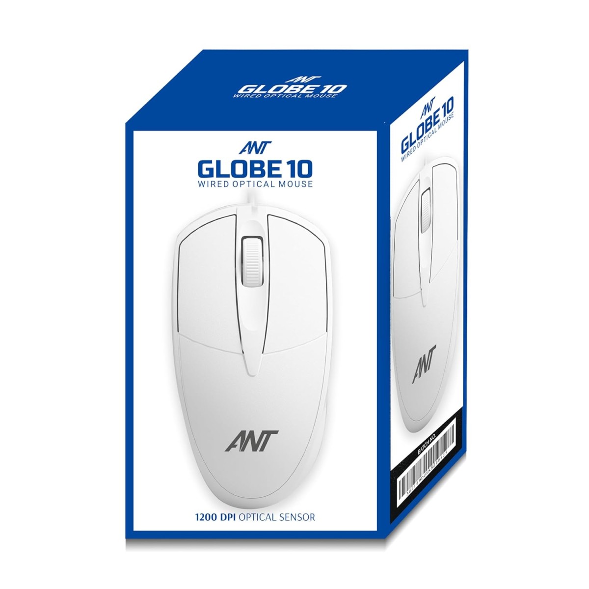 Ant Globe 10 Wired Optical Mouse with 1200 DPI, USB Connectivity, Lightweight Design, Durable 3 Buttons, Compatible with Windows/Mac/Linux