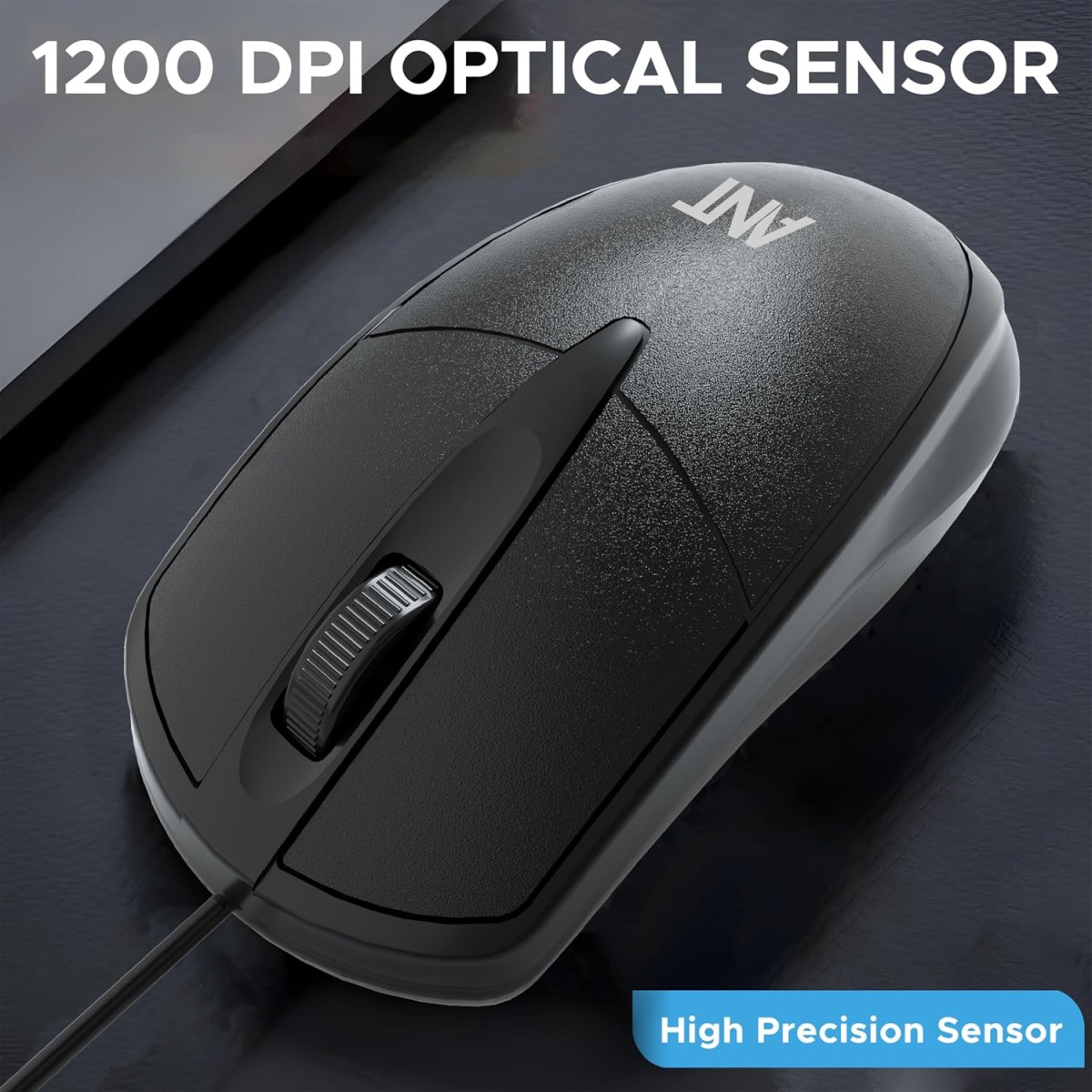 Ant Globe 10 Wired Optical Mouse with 1200 DPI, USB Connectivity, Lightweight Design, Durable 3 Buttons, Compatible with Windows/Mac/Linux