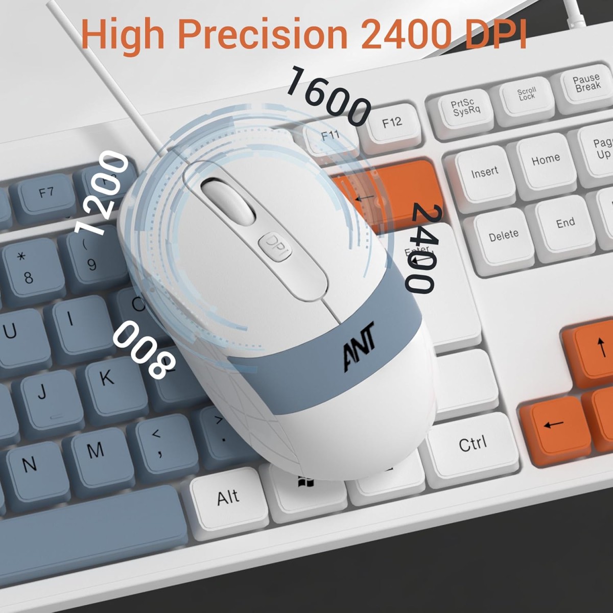 Ant MASTER 20 Wired Combo Keyboard & Mouse Set | 104 Key Membrane Keyboard 5 Million Keystroke Life | 2400 DPI Adjustable Mouse 1 Million Clicks | USB Plug & Play | Windows/Mac/Linux-White Grey Orange Ant MASTER 20 Wired Combo Keyboard & Mouse Set | 104 Key Membrane Keyboard 5 Million Keystroke Life | 2400 DPI Adjustable Mouse 1 Million Clicks | USB Plug & Play | Windows/Mac/Linux-White Grey Orange