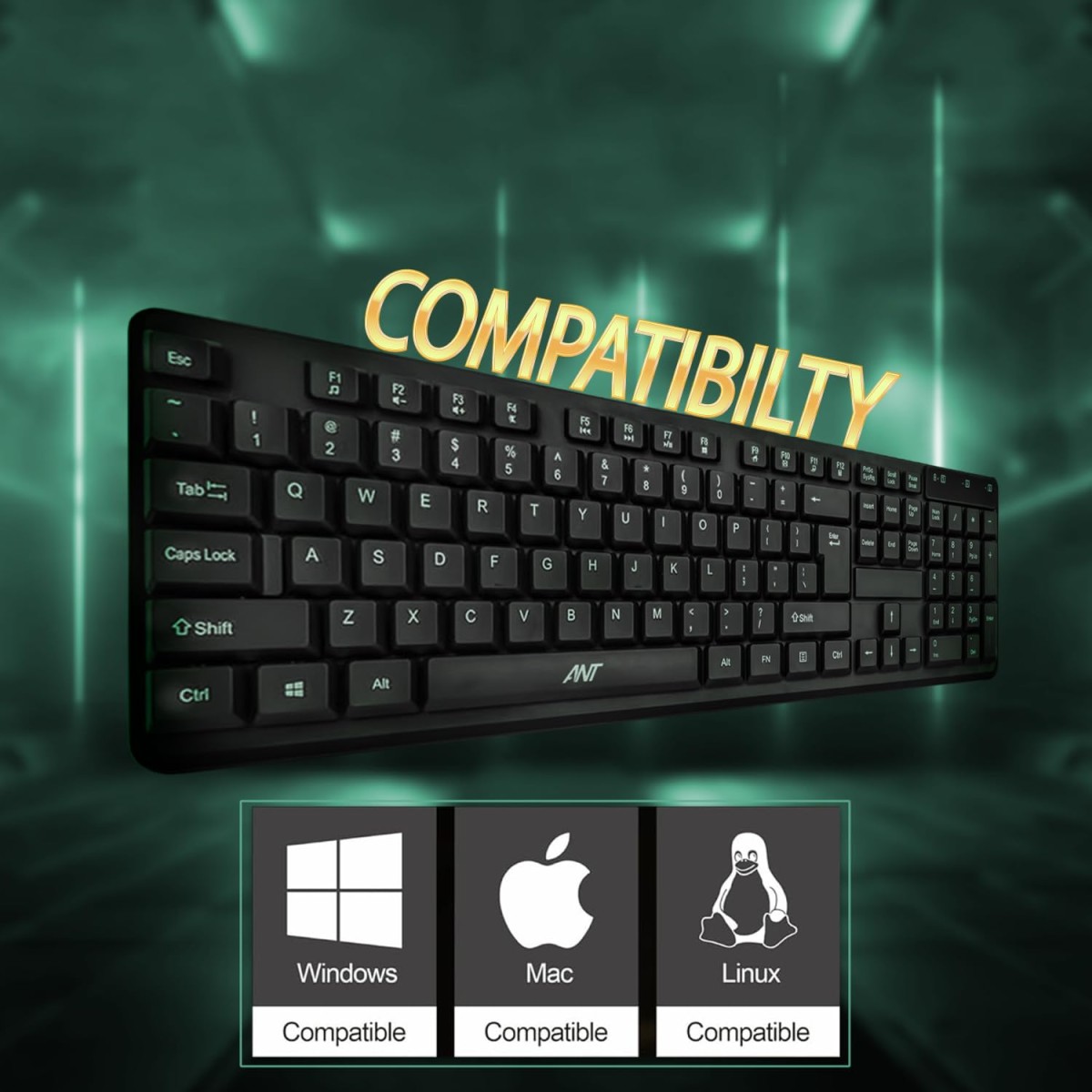 Ant PC 2.4G Full-Sized Ergonomic Keyboard Mouse, 3 DPI Adjustable Cordless USB Keyboard and Mouse, Quiet Click for Computer/Laptop/Windows/Mac