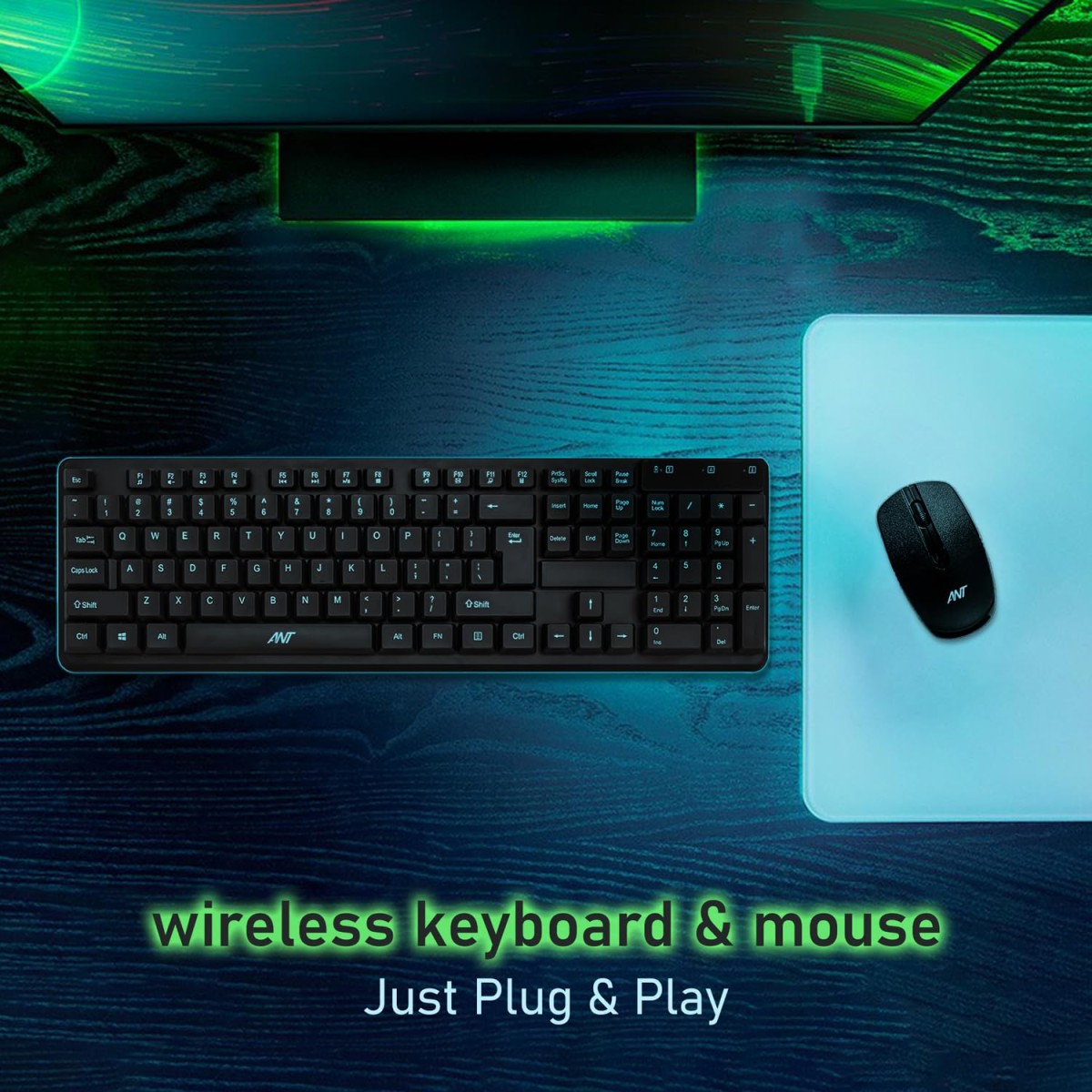 Ant PC 2.4G Full-Sized Ergonomic Keyboard Mouse, 3 DPI Adjustable Cordless USB Keyboard and Mouse, Quiet Click for Computer/Laptop/Windows/Mac