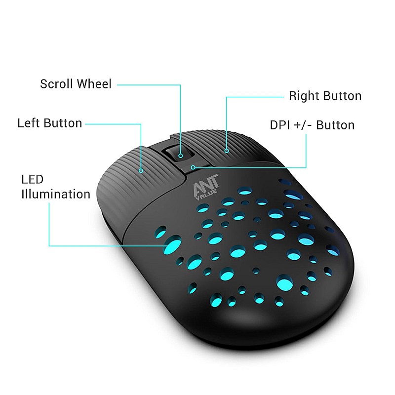 Ant Value FKAPU05 1600 DPI Wireless Mouse - Black