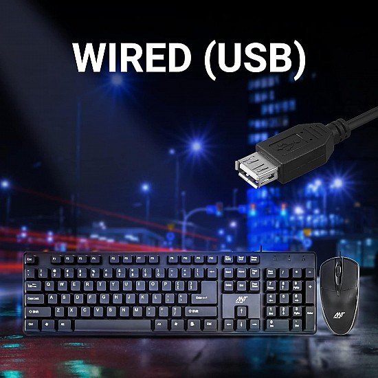 Ant Value FKBRI02 Wired Keyboard and Mouse Combo,Full-Size Keyboard and Mouse Combo with Optical 3 Button Mouse, USB Plug-and-Play, Compatible with Desktop, Laptop, Notebook - Black