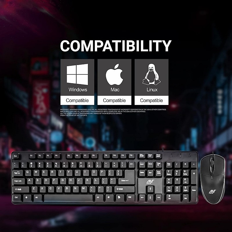 Ant Value FKBRI02 Wired Keyboard and Mouse Combo,Full-Size Keyboard and Mouse Combo with Optical 3 Button Mouse, USB Plug-and-Play, Compatible with Desktop, Laptop, Notebook - Black