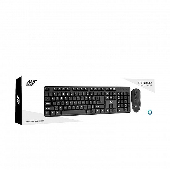 Ant Value FKBRI02 Wired Keyboard and Mouse Combo,Full-Size Keyboard and Mouse Combo with Optical 3 Button Mouse, USB Plug-and-Play, Compatible with Desktop, Laptop, Notebook - Black