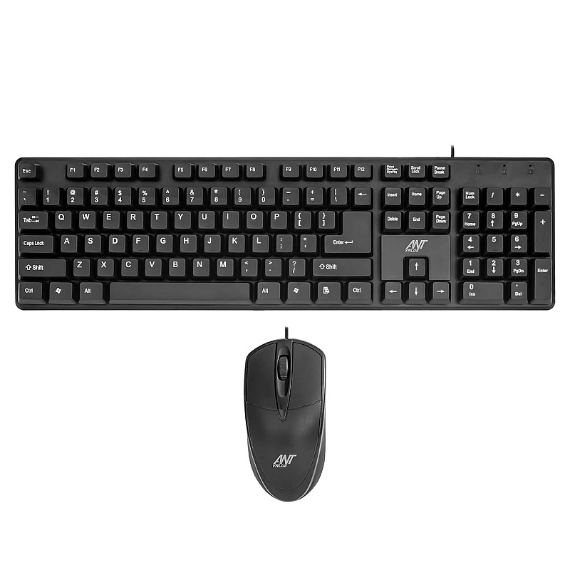 Ant Value FKBRI02 Wired Keyboard and Mouse Combo,Full-Size Keyboard and Mouse Combo with Optical 3 Button Mouse, USB Plug-and-Play, Compatible with Desktop, Laptop, Notebook - Black