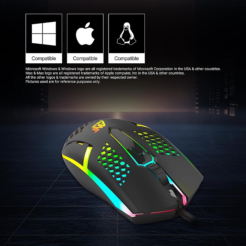 Ant Value GM1001 USB Wired Gaming Mouse,6 Adjustable 12800 DPI Computer Mouse,Optical Sensor 13 RGB Mouse with software and 6 Programmable Buttons,Ergonomic PC Gaming Wired Mouse for Laptop/PC - Black