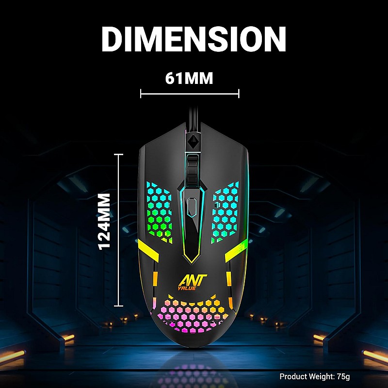 Ant Value GM1001 USB Wired Gaming Mouse,6 Adjustable 12800 DPI Computer Mouse,Optical Sensor 13 RGB Mouse with software and 6 Programmable Buttons,Ergonomic PC Gaming Wired Mouse for Laptop/PC - Black