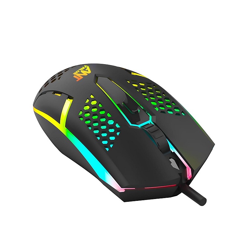 Ant Value GM1001 USB Wired Gaming Mouse,6 Adjustable 12800 DPI Computer Mouse,Optical Sensor 13 RGB Mouse with software and 6 Programmable Buttons,Ergonomic PC Gaming Wired Mouse for Laptop/PC - Black