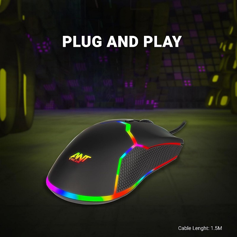 Ant Value GM1001 USB Wired Gaming Mouse,6 Adjustable 12800 DPI Computer Mouse,Optical Sensor 13 RGB Mouse with software and 6 Programmable Buttons,Ergonomic PC Gaming Wired Mouse for Laptop/PC - Black