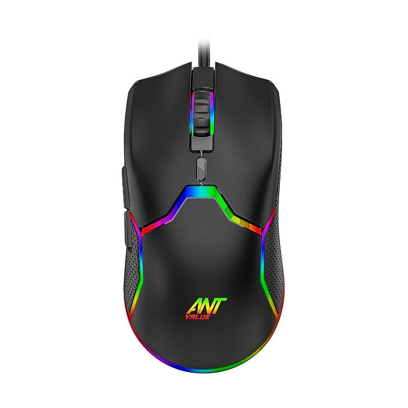 Ant Value GM1001 USB Wired Gaming Mouse,6 Adjustable 12800 DPI Computer Mouse,Optical Sensor 13 RGB Mouse with software and 6 Programmable Buttons,Ergonomic PC Gaming Wired Mouse for Laptop/PC - Black