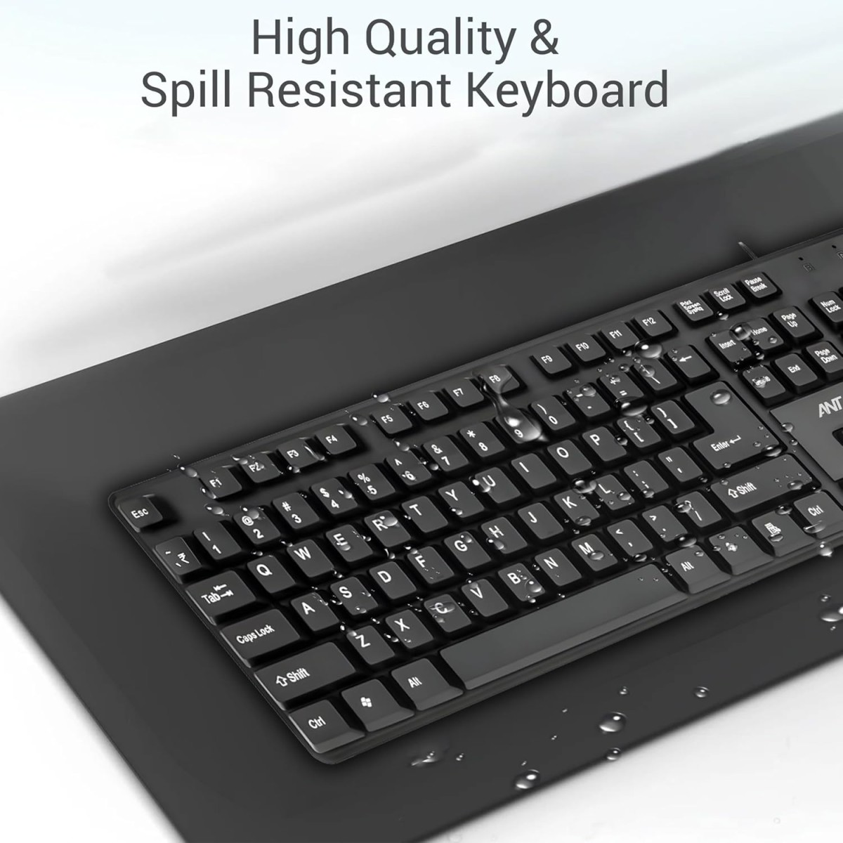 Ant -Wired Full-Size Keyboard and Mouse Combo - Computer Accessories for Laptops and PCs, Ergonomic Design, Silent Keys, USB Connection, Compact Mouse, QWERTY Keyboard – Black, 02