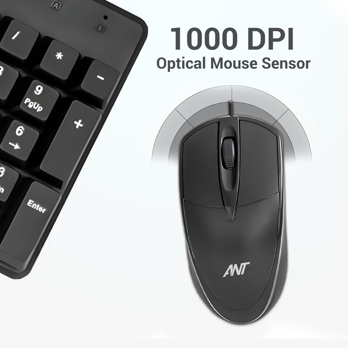 Ant -Wired Full-Size Keyboard and Mouse Combo - Computer Accessories for Laptops and PCs, Ergonomic Design, Silent Keys, USB Connection, Compact Mouse, QWERTY Keyboard – Black, 02