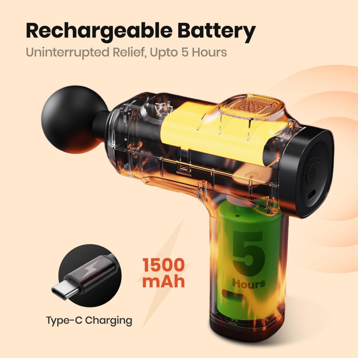 Antara AGEasy (Max Group) Relief Compact Massage Gun | 8 Speed Levels, 4 Massage Heads | USB Type-C Rechargeable Handheld Massager | Full Body Pain Relief Muscle Massage Machine for Men & Women (Black)