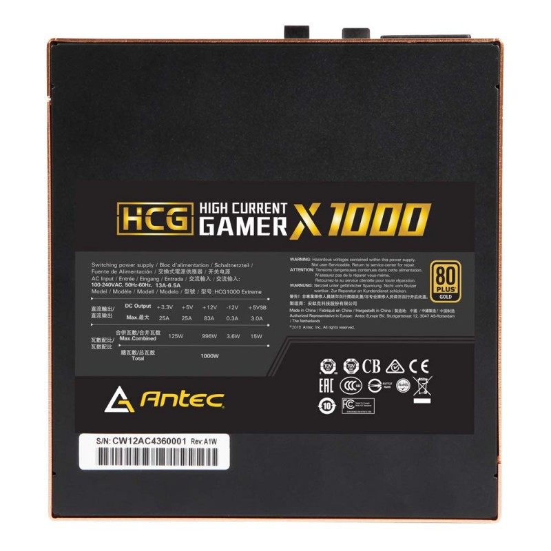 Antec HCG-1000-EXTREME SMPS - 1000 Watt 80 Plus Gold Certification Fully Modular PSU with Active PFC