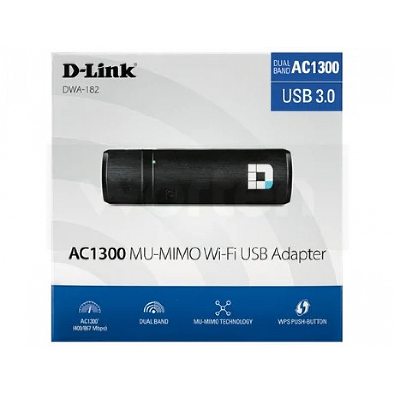 D-Link DWA-182 Wireless AC1300 Dual Band USB 3.0 Adapter Black