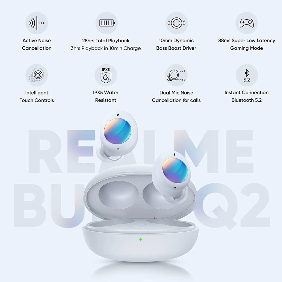 realme Buds Q2 Active Noise Cancellation ANC in-Ear TWS Earphones (White) realme Buds Q2 Active Noise Cancellation ANC in-Ear TWS Earphones (White)