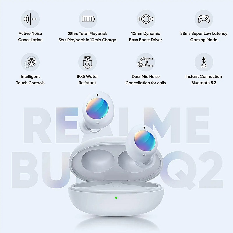 realme Buds Q2 Active Noise Cancellation ANC in-Ear TWS Earphones (White)