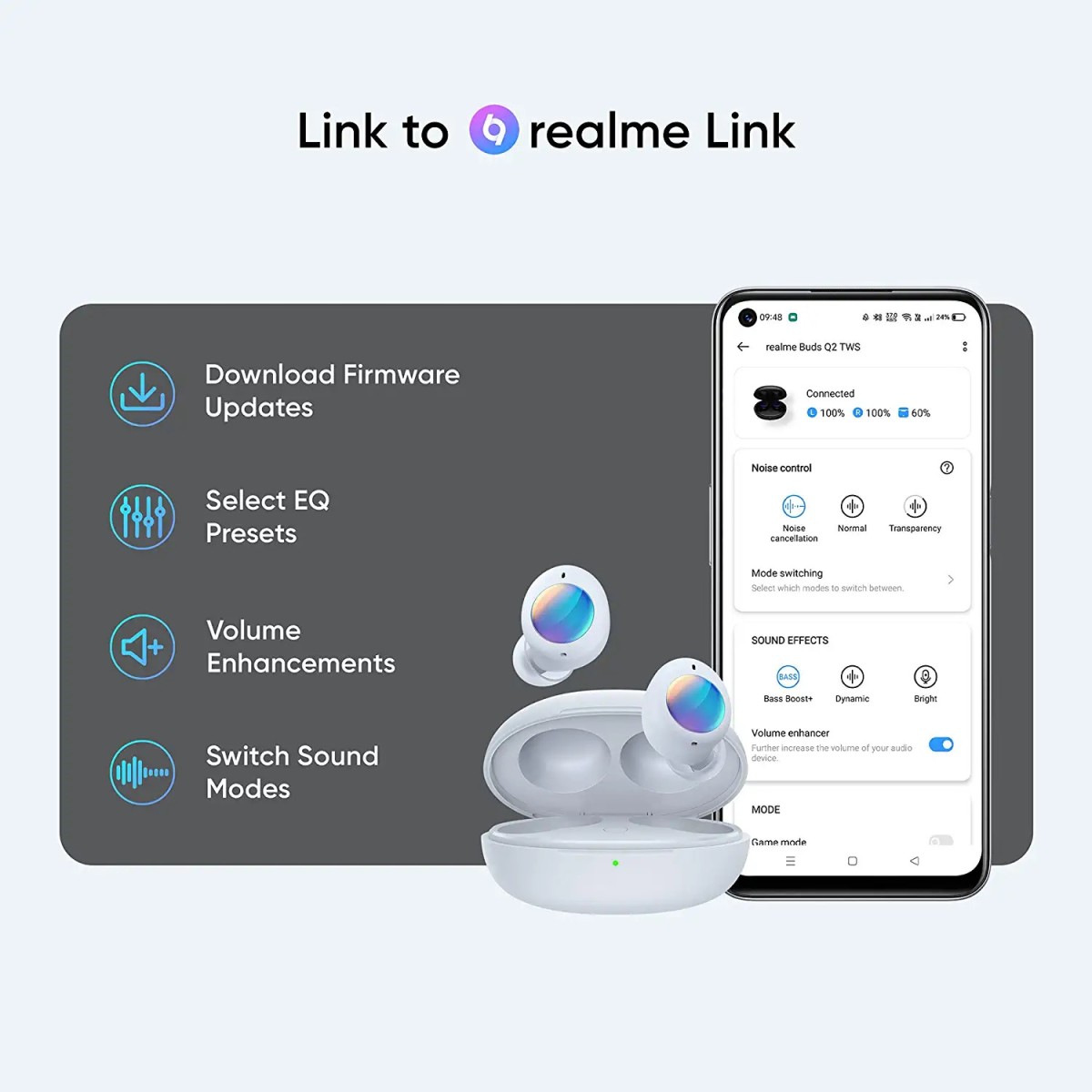 realme Buds Q2 Active Noise Cancellation ANC in-Ear TWS Earphones (White) realme Buds Q2 Active Noise Cancellation ANC in-Ear TWS Earphones (White)