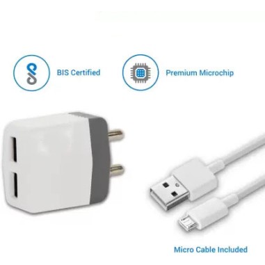 Airtree Dual Port 12W 2.4A Fast Charger with Charge & Sync USB Cable (White, Grey, Cable Included) Airtree Dual Port 12W 2.4A Fast Charger with Charge & Sync USB Cable (White, Grey, Cable Included)