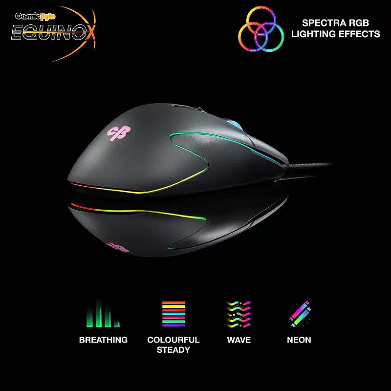 Cosmic Byte Equinox Beta 6200DPI 9 Buttons, Pixart PAW3327 Sensor, Spectra RGB Wired Optical Gaming Mouse Black