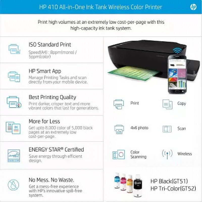 HP Ink Tank WL 410 Multi-function WiFi Color Printer (Refurbished)