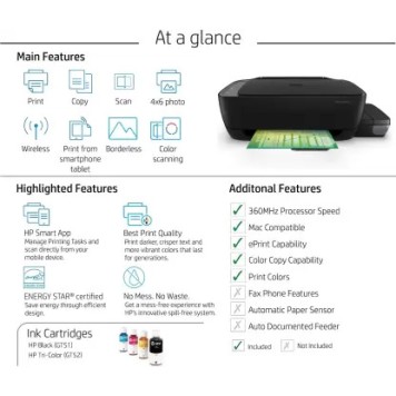 HP Ink Tank 410 Multi-function WiFi Color Printer with Voice Activated Printing Google Assistant and Alexa Printer (Pre Ink Loaded) HP Ink Tank 410 Multi-function WiFi Color Printer with Voice Activated Printing Google Assistant and Alexa Printer (Pre Ink Loaded)