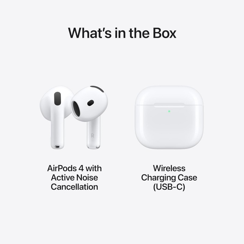 Apple AirPods 4 Wireless Earbuds, Bluetooth Headphones, with Active Noise Cancellation, Adaptive Audio, Transparency Mode, Personalised Spatial Audio, USB-C Charging Case, Wireless Charging, H2 Chip Apple AirPods 4 Wireless Earbuds, Bluetooth Headphones, with Active Noise Cancellation, Adaptive Audio, Transparency Mode, Personalised Spatial Audio, USB-C Charging Case, Wireless Charging, H2 Chip