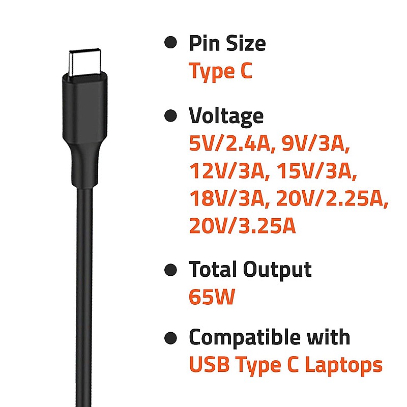 Artis 45W USB Type C Compatible Laptop Adapter with Power Cable