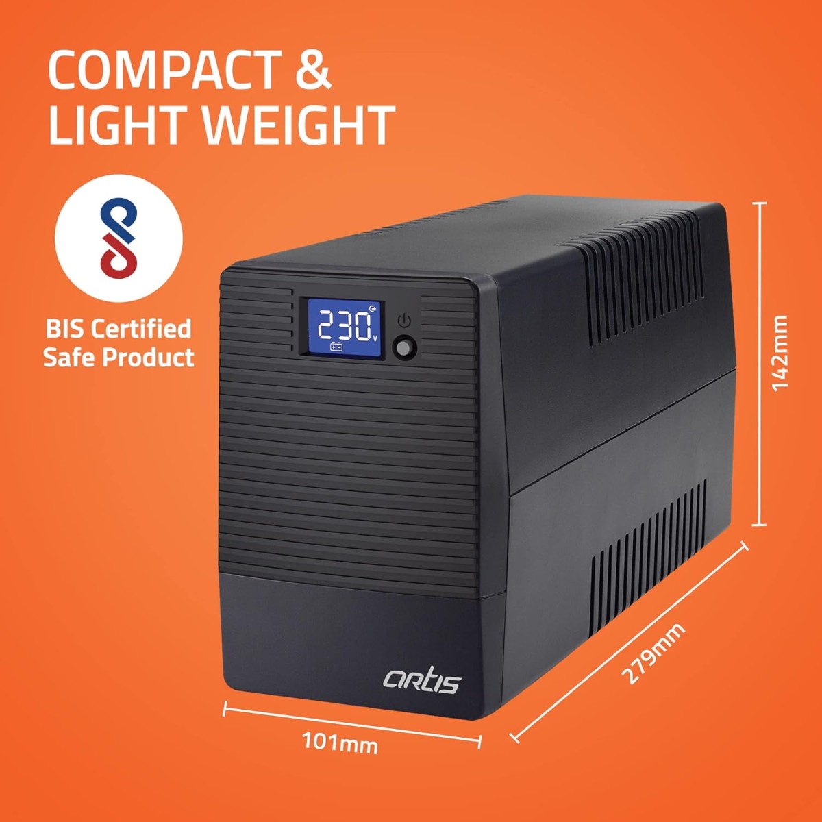 Artis 600VA LCD Touchscreen UPS for Personal Computers, Desktop PCs, Laptops, Routers, Networking Devices and Gaming Consoles Artis 600VA LCD Touchscreen UPS for Personal Computers, Desktop PCs, Laptops, Routers, Networking Devices and Gaming Consoles