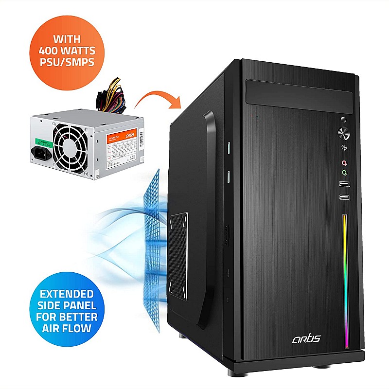 Artis Frost 3.0 RGB Computer Cabinet Support Micro ATX Motherboard,1 x 8 cm Fan with VIP 400W Power Supply