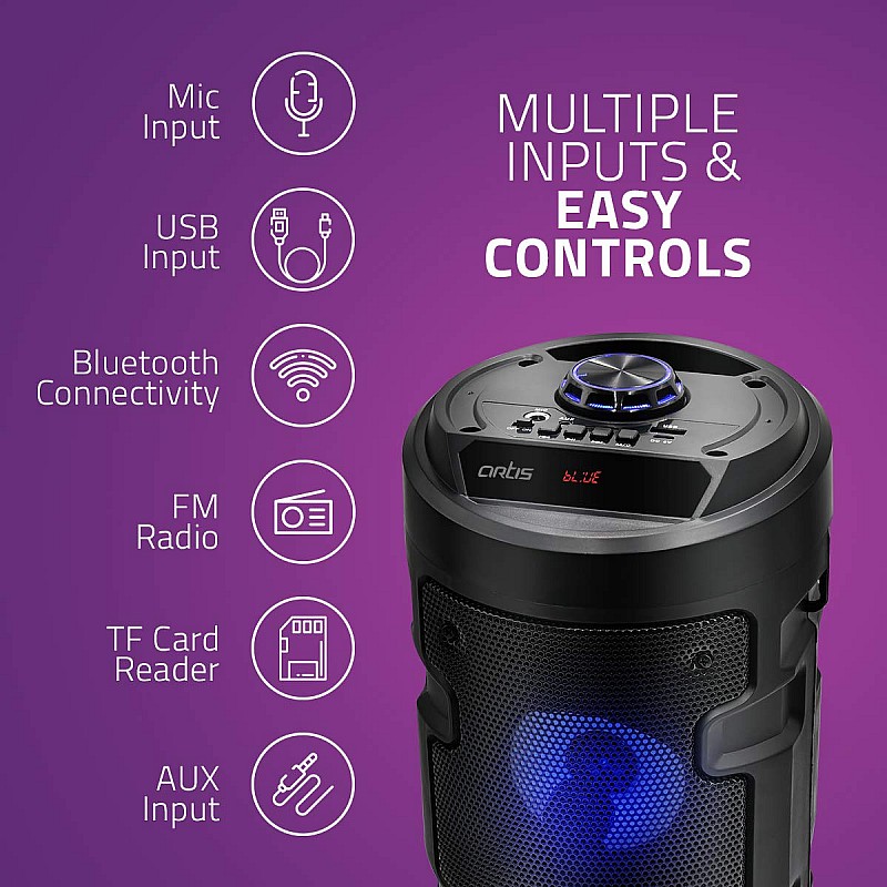 Artis MS301 Wireless Bluetooth Portable Party Speaker with RGB Glow Lights Wired Mic Party Speaker