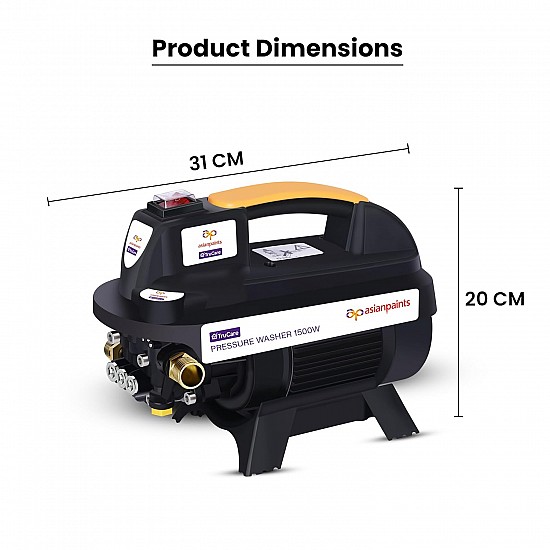 Asian Paints TruCare High Pressure Washer 1500W, 110 Bar | 6.5 Litre/min Flow Rate | 8 MTR Outlet Hose provided | Portable, Used for Home Bike and Car Cleaning