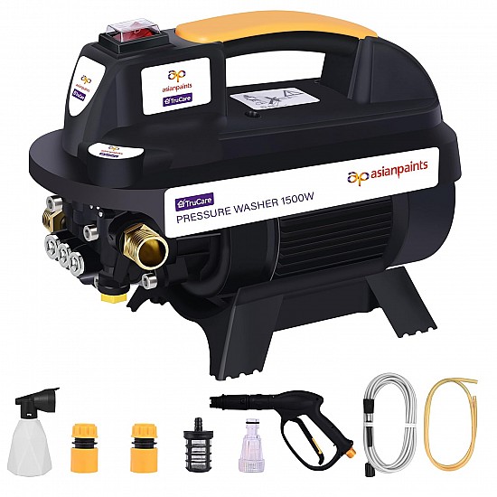 Asian Paints TruCare High Pressure Washer 1500W, 110 Bar | 6.5 Litre/min Flow Rate | 8 MTR Outlet Hose provided | Portable, Used for Home Bike and Car Cleaning