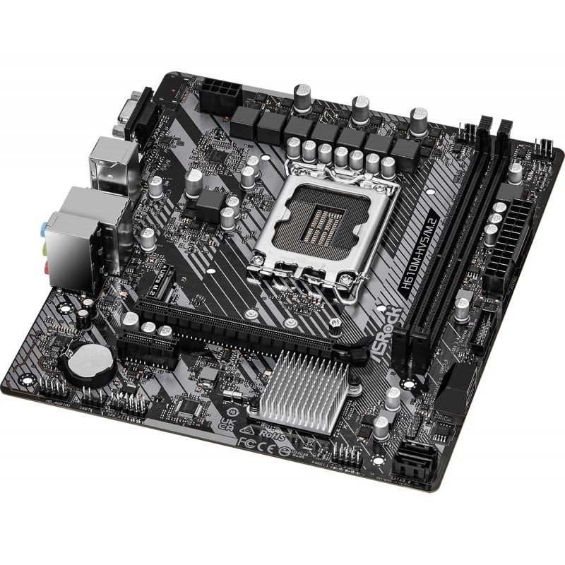 Asrock H610M-HVS/M.2 R2.0 Motherboard, Intel Socket 1700, 12th Gen, Micro ATX, DDR4 3200MHz, 1x PCIe 4.0 x16, 1x PCI-e 3.0 x1, 7.1 Channel Audio, Ultra M.2, USB 3.2 Gen1, Gigabit LAN, HDMI, VGA Asrock H610M-HVS/M.2 R2.0 Motherboard, Intel Socket 1700, 12th Gen, Micro ATX, DDR4 3200MHz, 1x PCIe 4.0 x16, 1x PCI-e 3.0 x1, 7.1 Channel Audio, Ultra M.2, USB 3.2 Gen1, Gigabit LAN, HDMI, VGA