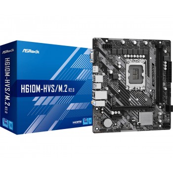 Asrock H610M-HVS/M.2 R2.0 Motherboard, Intel Socket 1700, 12th Gen, Micro ATX, DDR4 3200MHz, 1x PCIe 4.0 x16, 1x PCI-e 3.0 x1, 7.1 Channel Audio, Ultra M.2, USB 3.2 Gen1, Gigabit LAN, HDMI, VGA