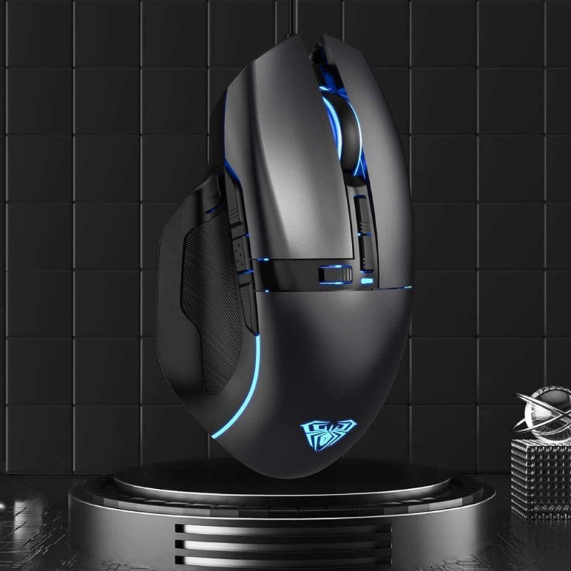 Aula F812 Wired Gaming Mouse, Macro - Hexagonal Computer Mice with RGB Backlit |7 Customized Marco Keys with Light Effect, Adjustable 4800 DPI Optical Sensor (Black)