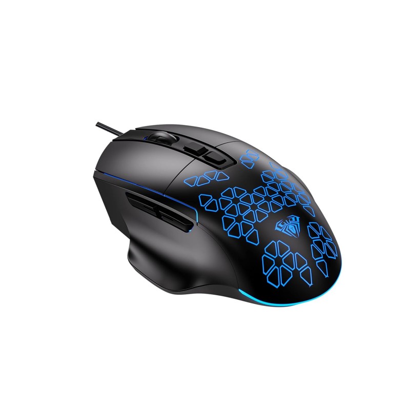 Aula F812 Wired Gaming Mouse, Macro - Hexagonal Computer Mice with RGB Backlit |7 Customized Marco Keys with Light Effect, Adjustable 4800 DPI Optical Sensor (Black)