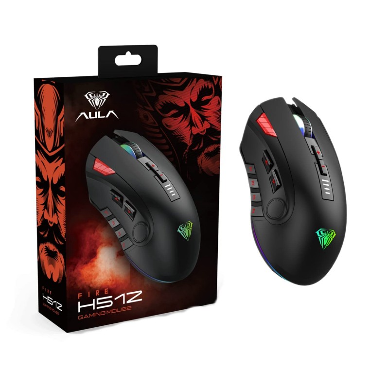 Aula F812 Wired Gaming Mouse, Macro - Hexagonal Computer Mice with RGB Backlit |7 Customized Marco Keys with Light Effect, Adjustable 4800 DPI Optical Sensor (Black)