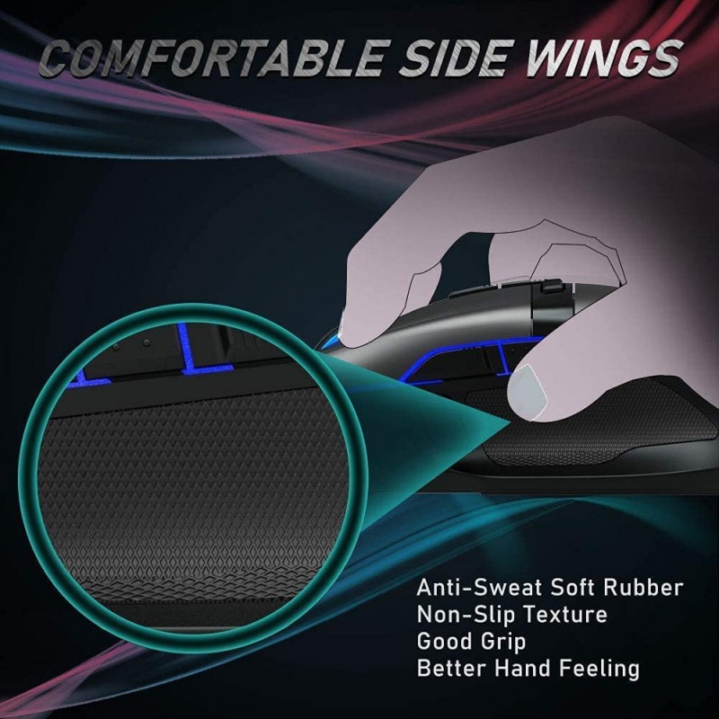 Aula F812 Wired Gaming Mouse, Macro - Hexagonal Computer Mice with RGB Backlit |7 Customized Marco Keys with Light Effect, Adjustable 4800 DPI Optical Sensor (Black)