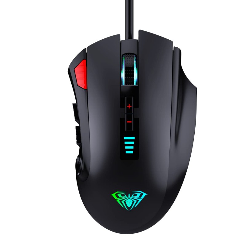 Aula F812 Wired Gaming Mouse, Macro - Hexagonal Computer Mice with RGB Backlit |7 Customized Marco Keys with Light Effect, Adjustable 4800 DPI Optical Sensor (Black)