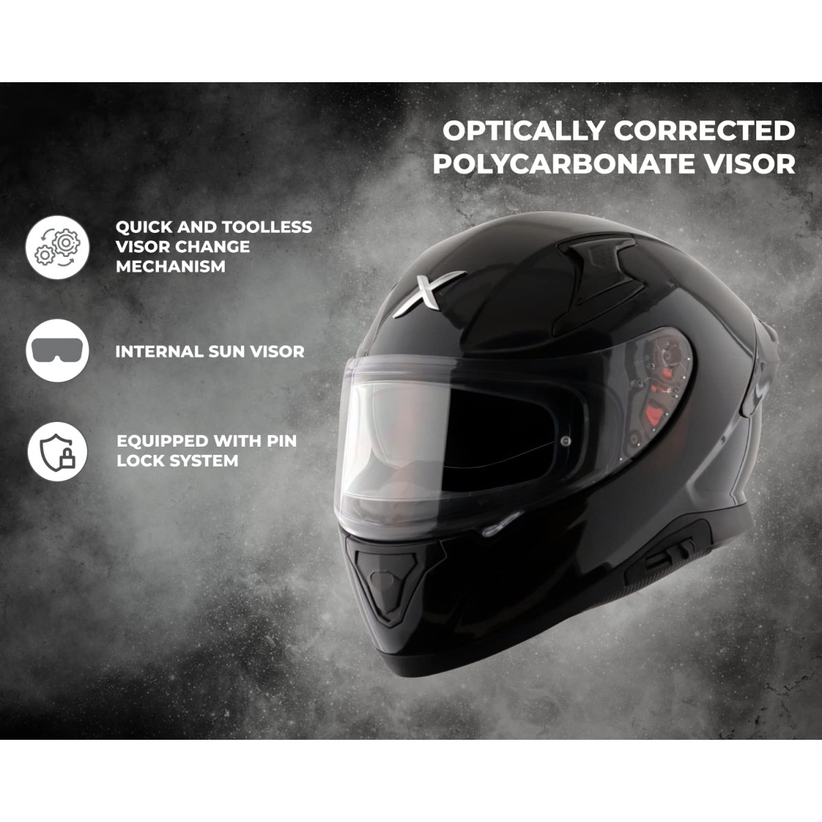 Axor Apex Solid ISI ECE DOT Certified Matt Black Full Face Dual Visor Helmet for Men and Women with Pinlock Fitted Outer Clear Visor and Inner Smoke Sun Visor Dull Black(L)