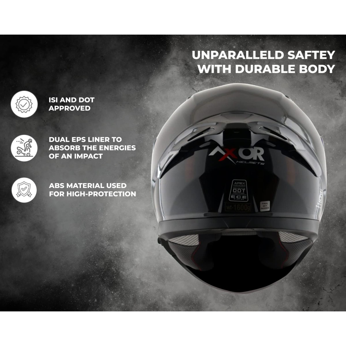 Axor Apex Solid ISI ECE DOT Certified Matt Black Full Face Dual Visor Helmet for Men and Women with Pinlock Fitted Outer Clear Visor and Inner Smoke Sun Visor Dull Black(L)