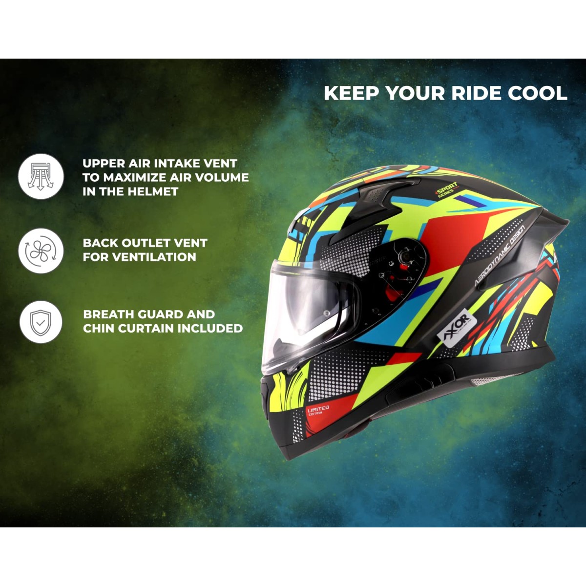 Axor Apex Vivid Dull Black Neon Yellow Helmet Motorbike Helmet -XL