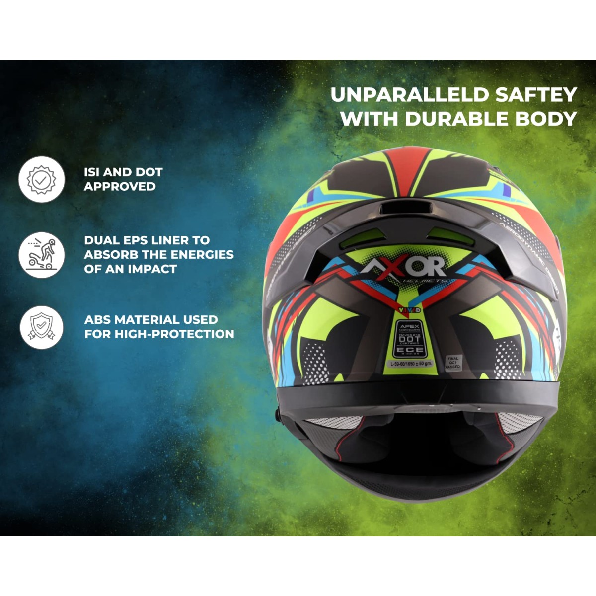 Axor Apex Vivid Dull Black Neon Yellow Helmet Motorbike Helmet -XL