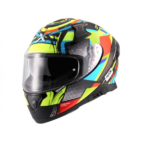 Axor Apex Vivid Dull Black Neon Yellow Helmet Motorbike Helmet -XL