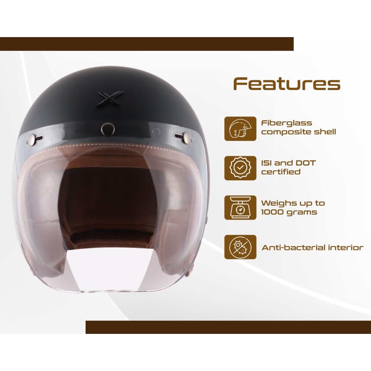 Axor Retro Jet Leather Dull Black Helmet-L