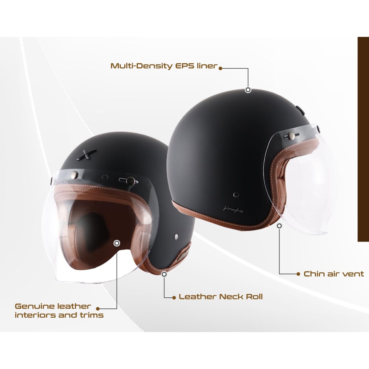 Axor Retro Jet Leather Dull Black Helmet-L